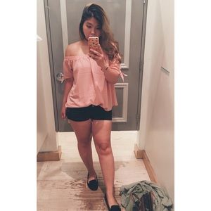 Forever 21 Coral Off The Shoulder Tie-Sleeves Top